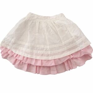 Girls White and Pink Layered Ruffle Skirt with Elastic Waist